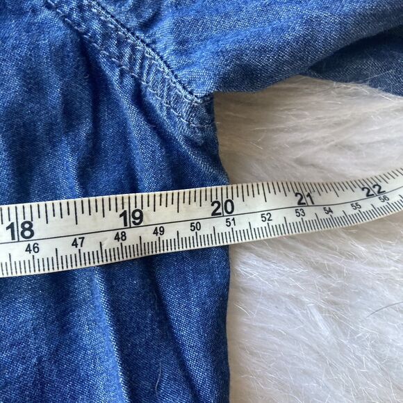 Maurices Top Sz M Chambray Button Front Long Sleeve Pocket Blue Casual Womens - Picture 7 of 9